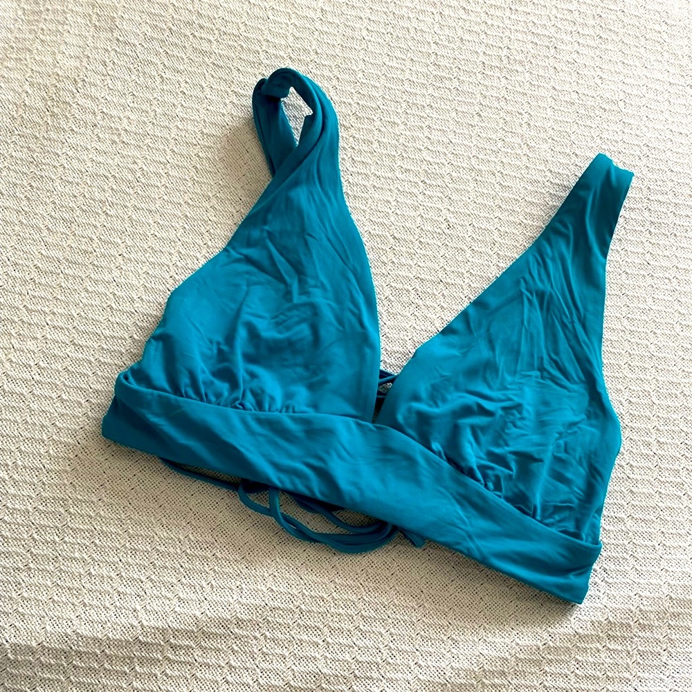 BECCA SWIM lace up TOP :: size Cup D :: Color Blue-Green